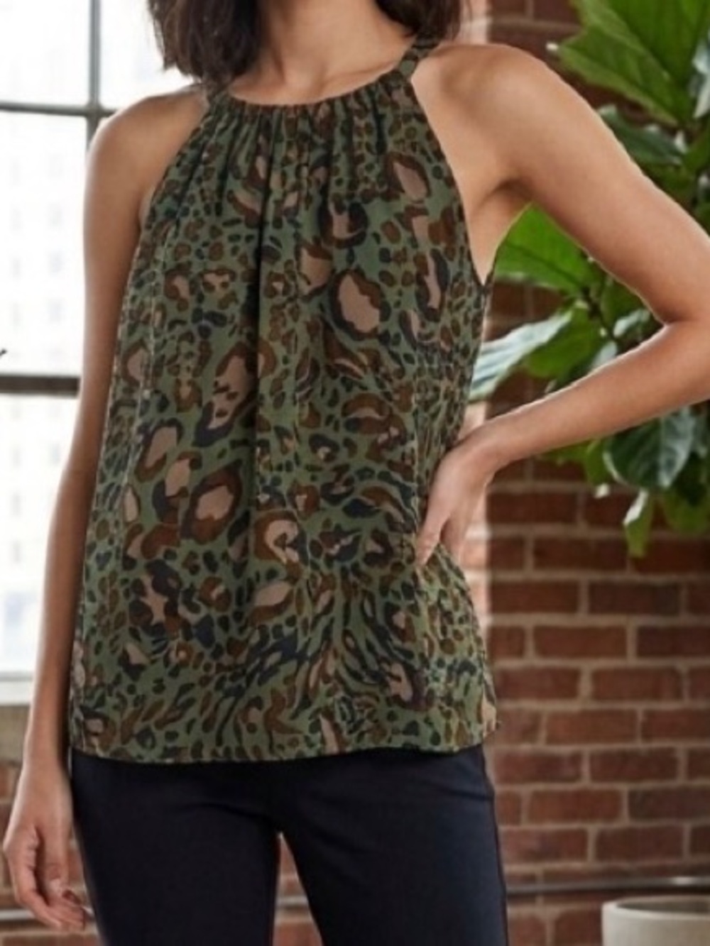 BiBi Olive and Brown Leopard Halter Cami